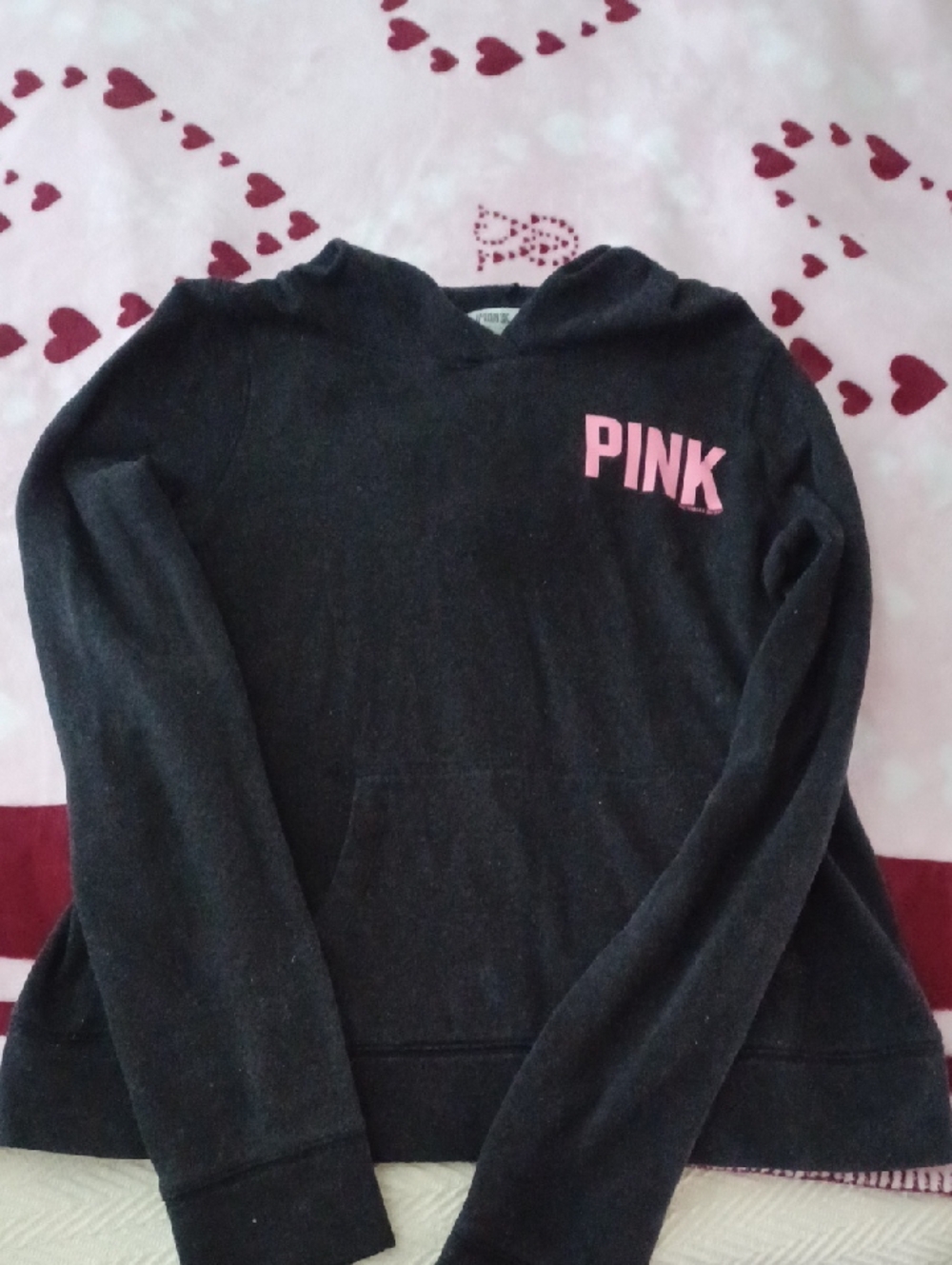 PINK Victoria's Secret Black Hoodie with Pink Chest Logo